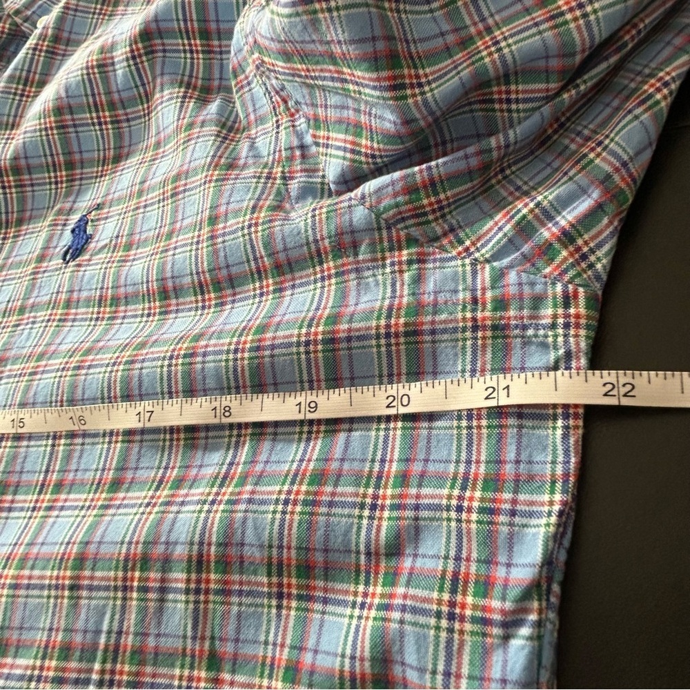 POLO Ralph Lauren Button Down Shirt Men's Blue Green Plaid Slim Fit Size Large - Picture 4 of 6